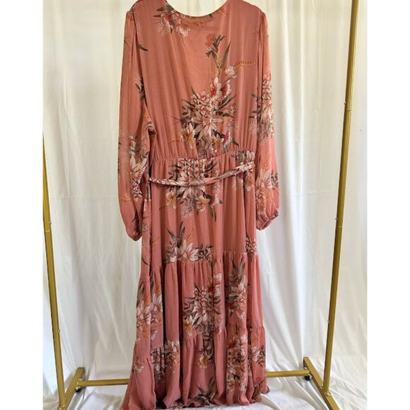 City Chic Boho Floral Maxi Wrap Dusty Rose Dress 24W - Picture 2 of 11